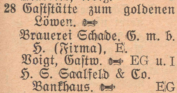 Adressbuch 1930, Zerbster Straße 28 / Gasthof &raquo;Zum Goldenen Löwen&laquo;